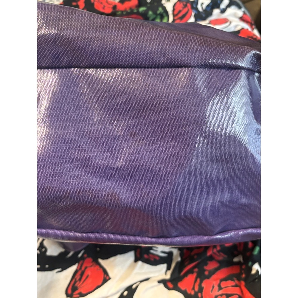 Lola Marc Jacobs Purple Metallic Coated Canvas Tote Bag Red Lining Flower Charm - Picture 2 of 8